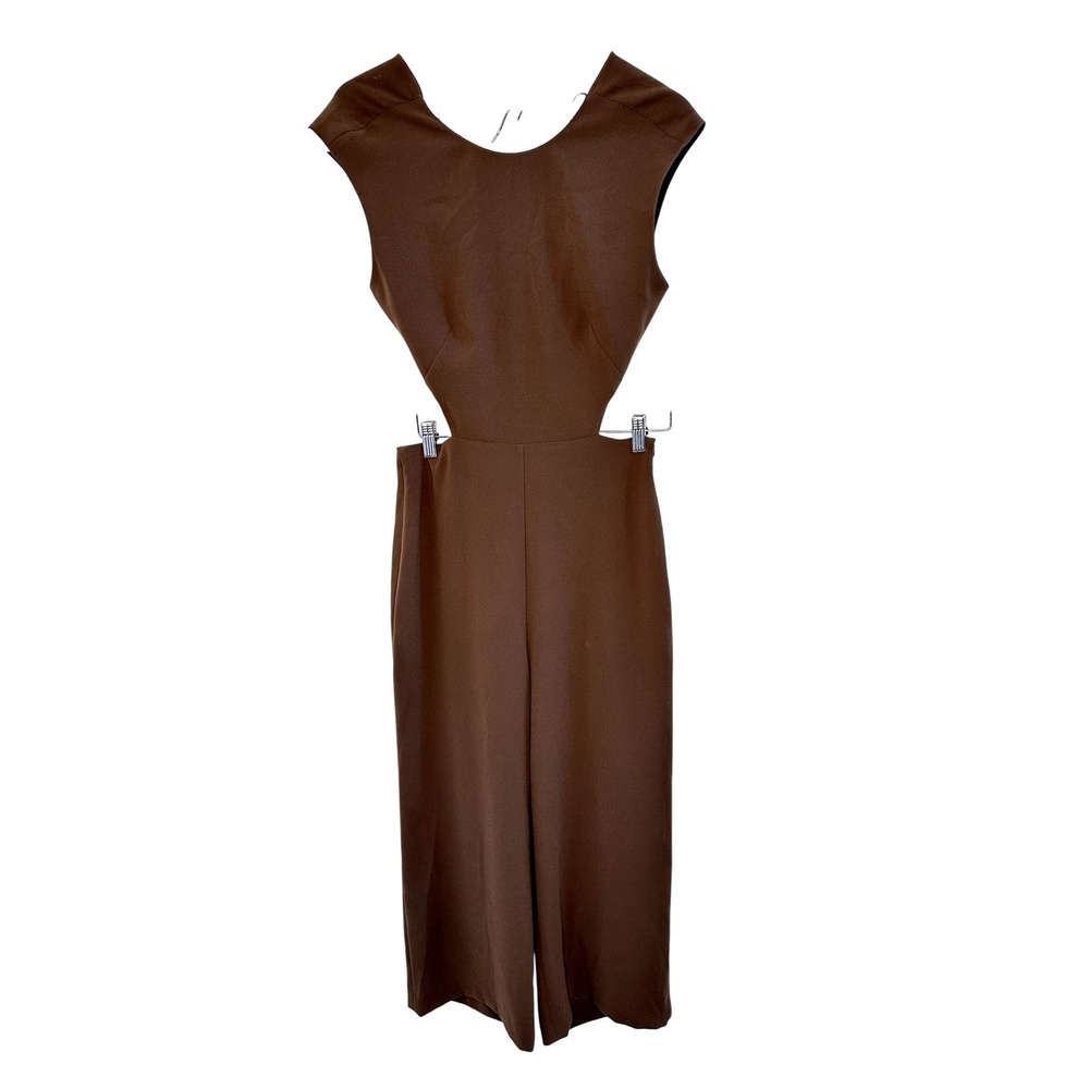 ZARA Woman Brown Cap Sleeve Open‎ Back Wide Leg Jumpsuit M NWT